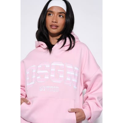 Dames Dsgn Studio Gestreepte Applicatie Oversized Hoodie | Lichtroze | Maat: XL
