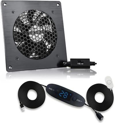USB Ventilator - Zwart - 120 x 120 mm - Aluminium met Digitaal Display en Temperatuurregeling - Voor Thuisbioscoop en AV-kast