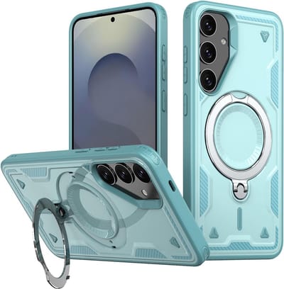 Magsafe Hoesje Geschikt voor Samsung Galaxy S25 Plus Hoesje Lake Blauw - Armor Hoesje met Met Draaibare Ring Houder