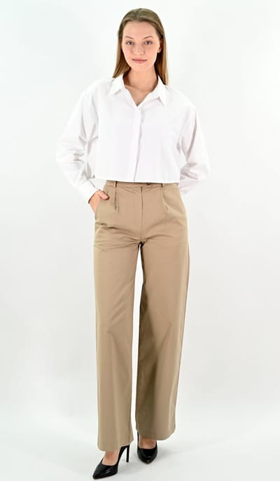 YesMooi - Wijde Broek met middelhoge taille - Camel - S (36)