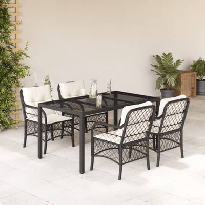vidaXL - 5-delige - Tuinset - met - kussens - poly - rattan - zwart