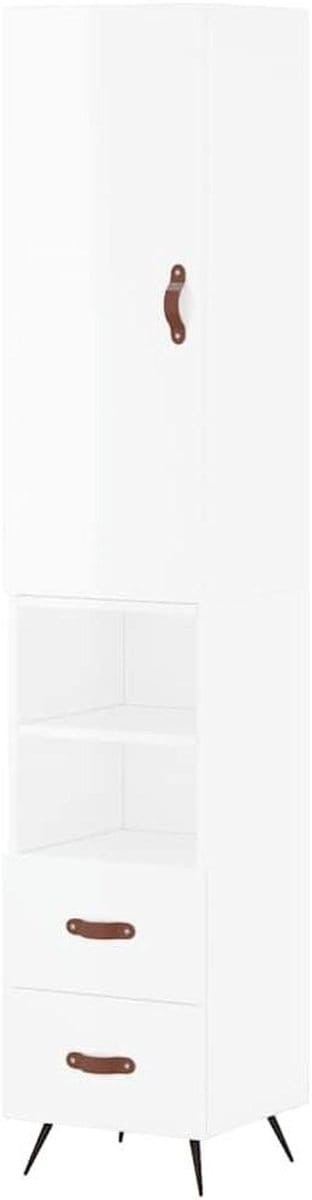Hoge kast - Opbergkast dressoir - Ruimte organiseren - Vochtbestendig materiaal - 34x34x180 cm - Hoogglans wit