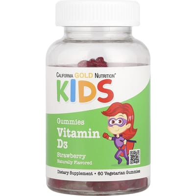 California Gold Nutrition, vitamine D3 pour enfants, sans gélatine, arôme naturel de fraise, 60 bonbons végétaliens