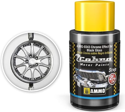 AMMO by Mig Jimenez Hobbyverf Acrylverf - MIG 0343 Cobra Motor Paints - Chrome Effect for Black Gloss - Matt - Acryl - 30ml Verf potje - 30 ml