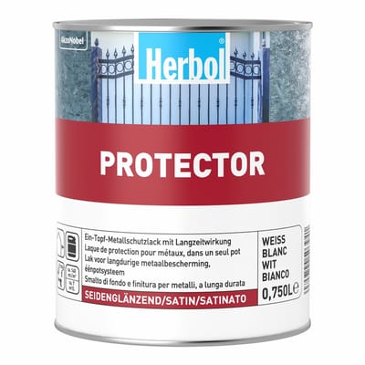 Herbol Protector - Solventgedragen zijdeglans metaalverf lak - 2 in 1 ( grondlaag en eindlaag)- 0.75 L - Wit