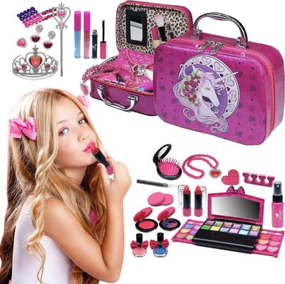 MKSS® Make up Koffer Meisjes - Kinder Speelkoffer met Inhoud - Make upset voor Kinderen - Donker Roze - Voor jouw Prinsesje