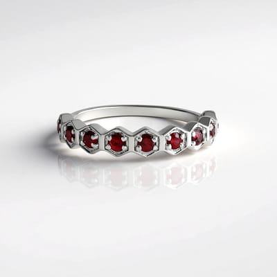 Cavill - 925 Sterling Zilver Ring - 9x Tanzania Robijn 0.505ct - Ronde Briljant - Elegante Dames Ring - Maat 17 18 20