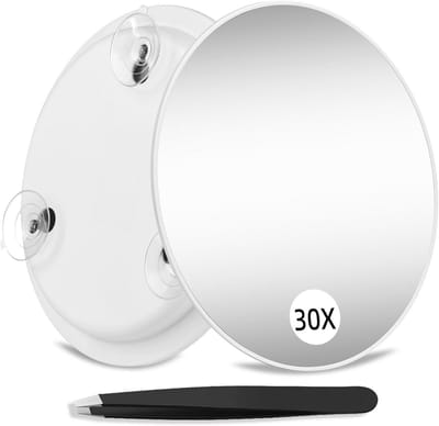 Ronde Vergrootspiegel 30x met Suction Cups en Pincet - 15,5 cm Reismirror voor Makeup en Verzorging