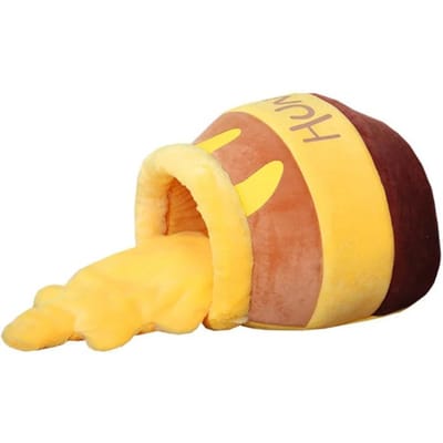 Kattenbed Huis Verwijderbare Pluche Mat Katten Puppy Vier Seizoenen Kussen Mand Honingpot Vorm Machinewasbaar Huisdieraccessoires yellow