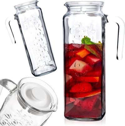 Karaf Glas met Deksel 1,2 l - Kan - Waterkaraf voor Fruitwater - Waterkan - Drinkkan