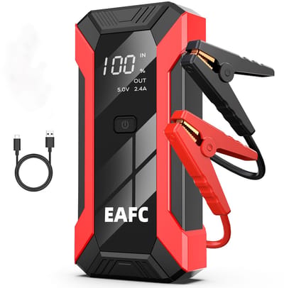 EAFC 12V Jumpstarter voor Auto – 1200A / 10000 mAh – 4-in-1 starthulp draagbare noodstartlader benzine auto powerbank booster accu startapparaat– Rood