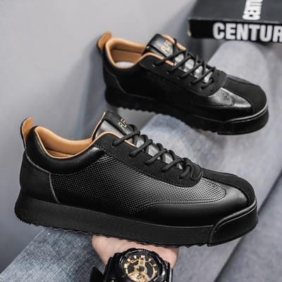 Luxe Mode Heren Casual Schoenen Leer Wandelsneakers Retro Platform Sportschoenen Comfortabele Platte Schoenen voor Mannen 40 gray