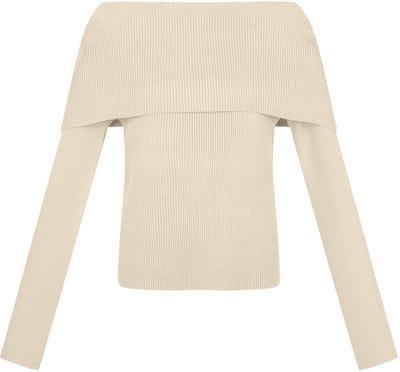 Innovatieve Viscose Gebreide Trui met Off-Shoulder Ontwerp - Beige - Maat S/M