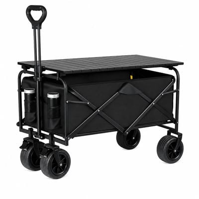 Opvouwbare Bolderkar met Tafelblad – 150L – 250KG Draagkracht – Camping & Strandwagen – Zwart