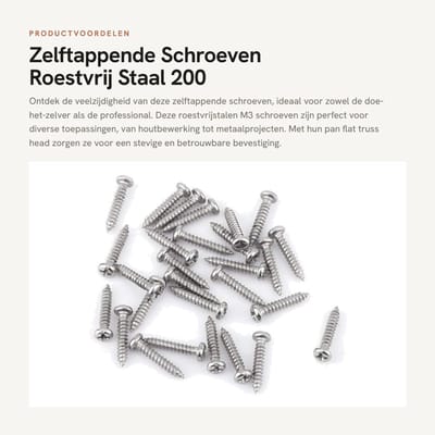 Dailygoods- Zelftappende Schroeven 200st - Roestvrij Staal - Pan/Flat - Truss Head - M3 - Schroevenset