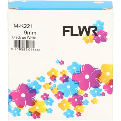 FLWR - Printetiket / m-K221 / Zwart op Wit - Geschikt voor Brother