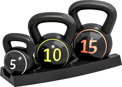 SPORTNOW Kettlebell set 3 stuks met onderlegger - Kettlebells - Gewichten - Krachttraining fitnessset - Zwart