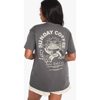 boohoo Dames PLUS SUNDAY COFFEE CLUB OVERSIZED PRINTED T-SHIRT | Houtskool | Maat: 44
