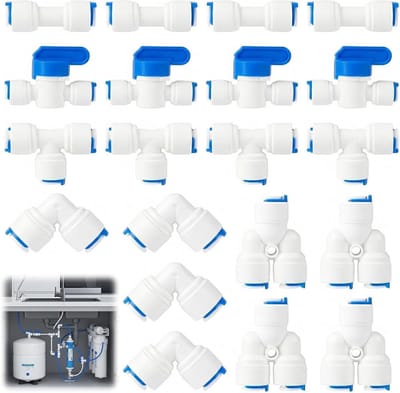 Waterfilter Aansluitset - Koelkast Slang - Waterleiding Installeren - Pushfit Systeem - 20 Delig - Zilverkleurig