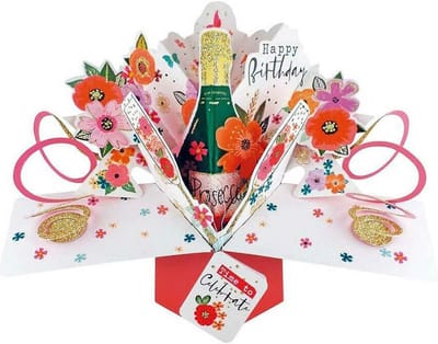3D Pop-Up Verjaardagskaart met Prosecco Thema - Originele Wenskaart