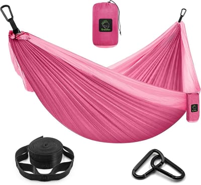 Draagbare Hangmat - Nylon Hangmat - Buiten Ontspannen - Inclusief Boomriemen - 3 x 2 Meter - Roze