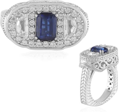 Cavill - Zilveren ring met Nepal Kyaniet 1,08 ct - 925 Sterling Zilver - 2,02 ct totaal - Elegante blauwe edelsteen ring met witte topaas en zirkonen