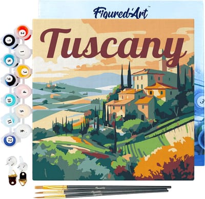 Figured'Art Mini Schilderen op Nummer Volwassenen 20x20cm met lijst Reisposter Toscane Zomer - Klein Formaat Creatieve Hobby Kit DIY Art Nummer Compleet