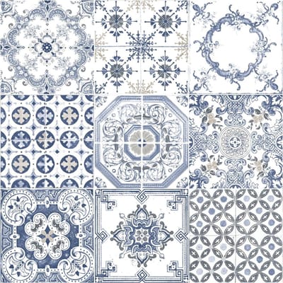 Dutch Wallcoverings schuimvinyl tegel - blauw/wit