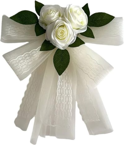 autodeco.nl MIA ECRU MET KANT Buitenspiegels Decoratie 2 stuks - Trouwauto Versiering Ecru Rozen met Kant - Bloemen op de Auto Bruiloft - Trouwerij - Huwelijk - Bruiloft Decoratie - Versiering Spiegel Auto - Autoversiering voor Volgauto's