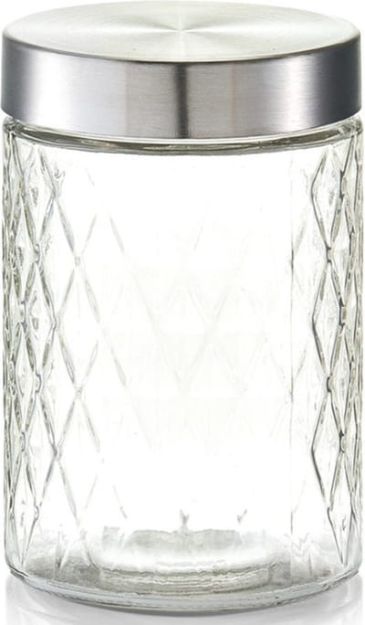 Zeller keuken voorraadpotten / bewaarpotten - 1200 ml - geruit glas - 11 x 17 cm