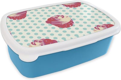 Broodtrommel Blauw - Lunchbox - Brooddoos - Patronen - Cupcake - Eten - 18x12x6 cm - Kinderen - Jongen