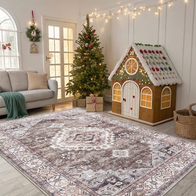 Olanly Vintage Vloerkleed - Bruin-Laagpolig Tapijt Woonkamer - 153x214 cm