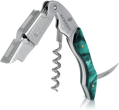 Mémoire® Couteau Sommelier Résine Groen - Kurkentrekker van Edelhars - 3 in 1 Sommelier mes met Flessenopener en Foliesnijder - Stijlvolle en Duurzame Wijnopener - Perfect voor Horeca en Thuis - Premium Kelnermes voor Wijnliefhebbers - Luxe Cadeau