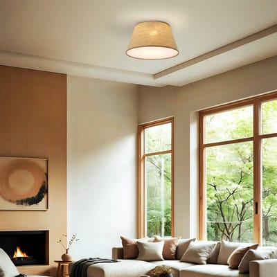 TK Lighting Plafondlamp Formo, beige, linnen, Ø 38 cm, E27