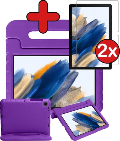 Hoesje - Geschikt voor Samsung Galaxy Tab A8 - Met 2x Screenprotector - Kinderhoes - Shockproof Bumper - Kidsproof Case - Tablethoes - Kinder Hoes Cover - Paars