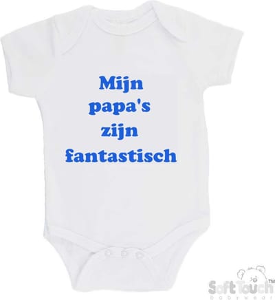100@ katoenen Romper "Mijn papa's zijn fantastisch" Jongens Katoen Wit/blauw Maat 62/68