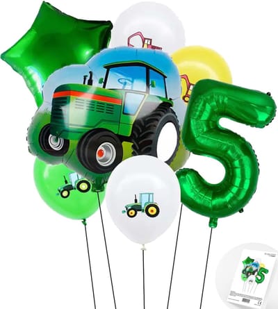 Cijfer ballon 5 jaar Trekker - Boer - Boerderij - Themafeest Ballonnenpakket - Groen - Helium Ballon - Snoes