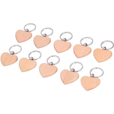 Lot de 10 porte-clés en bois légers, à graver facilement. Porte-clés en bois vierges en forme de cœur, élégants et personnalisables. Idéal pour des cadeaux à faire soi-même. white