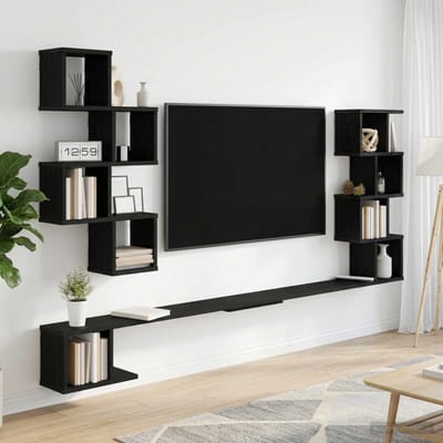 vidaXL - Wandgemonteerd - TV - Rek - Zwart - eiken - 200 - x - 15 - x - 94 - cm - Bewerkt - hout
