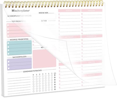 Weekplanner Blok - To-do Lijsten - Taken Plannen - Ongedateerd Ontwerp - 28 x 22 cm - Roze