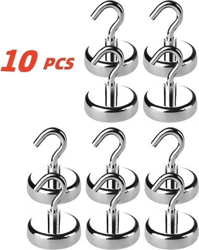 TLVX 10 stuks Haak magneet 16mm x 36mm / Erg sterk / 5.5 KG trekkracht / Magnetische ophanghaak / Magneet met haak / Metalen haak / Deurmagneet haak voor sleutels / Koelkast magneet handdoek / Magneet gereedschap / Foto magneet met handdoekhaak