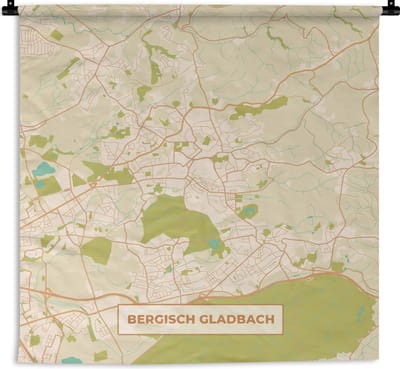 Wandkleed - Wanddoek - Bergisch Gladbach - Plattegrond - Vintage - Kaart - Stadskaart - 180x180 cm - Wandtapijt