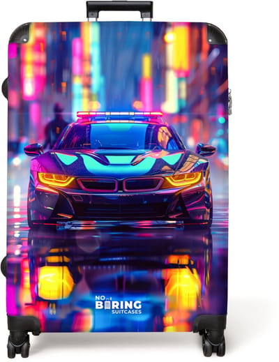 NoBoringSuitcases.com® - Koffer groot - Reiskoffer lichtgewicht - Futuristisch beeld van een politieauto in de stad - Rolkoffer met 4 wielen - Grote trolley XL - 98 liter bagage