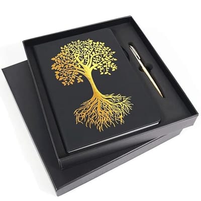 Luxe A5 Notitieboek met Pen, Veganistisch Leer, Tree of Life Dagboek voor Creatieve Schrijvers