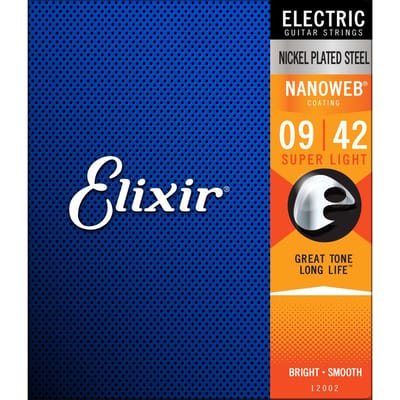 Elixir Strings 12002 - Nikkelgeplateerd staal - Elektrische snaren - Nanoweb - Super Light (09-42)
