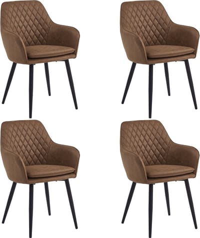Colenis® - Laura Eetkamerstoel - Set Van 4 - Cognac - Microfiber Stof - Design - Industrieel - Met armleuning
