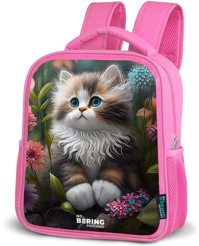 NoBoringSuitcases.com® - Rugzak roze - Schooltas meisjes - Kitten tussen bloemen - Kinder rugtas meisje - Boekentas kind - Kinderrugzak voor school - Schoolrugzak