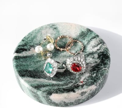Sieraden schotel - Snuisterij lade Decoratieve bak - Organiseren van accessoires - Gemaakt van natuursteen - 10 cm - Groen