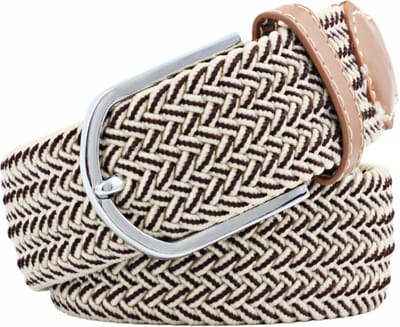 Fako Fashion - Elastische Gevlochten Riem - Damesriem - Herenriem - Canvas - Elastisch - Gevlochten - 105cm - 33mm - Wave Beige/Bruin