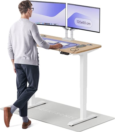 Desktronic HomePro Zit-sta Bureau Elektrisch In Hoogte Verstelbaar, 120x60 cm Bamboo/Wit, Stille Dubbele Motor, Hoogte 62-126cm